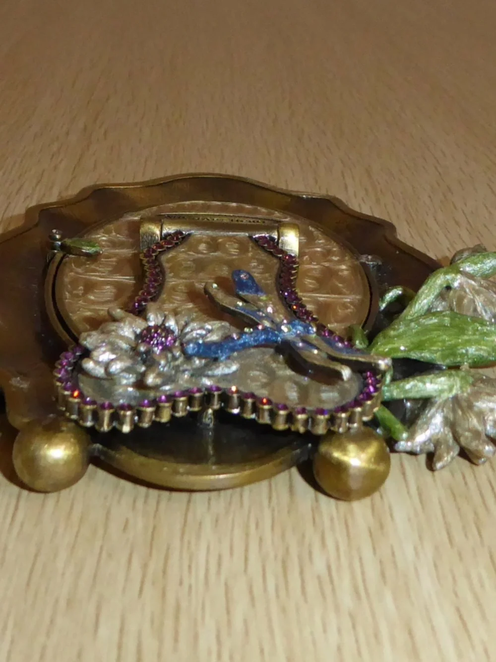 Michael Hero Photo Frame Dragonfly Floral Enamel Swarovski Crystals 5.5